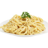 isolated spaghetti with white cream sauce on white background