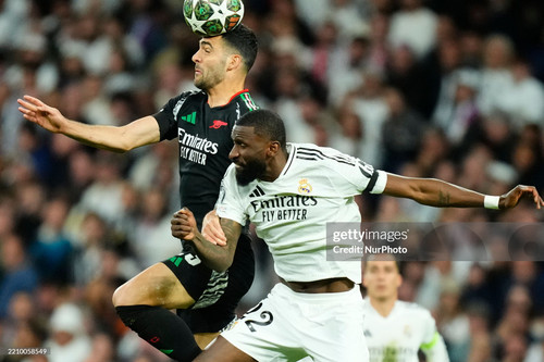 Mikel Merino central midfield of Arsenal and Spain and Antonio Rudiger centre-back of Real Madrid an.jpg