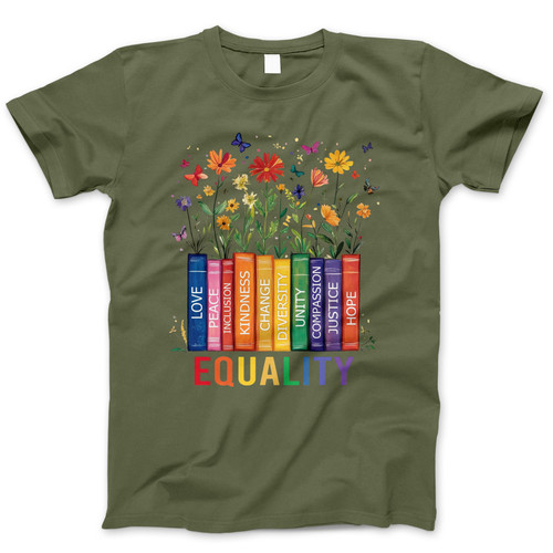 Photograph of four blank t-shirts greys beige and army green. Clipping path included. Ready for your.jpg