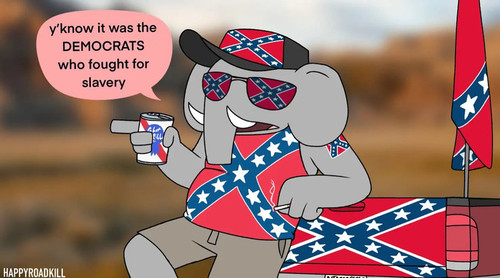 irony 01 cartoon elephant saying y'know it was the democrats who fought for slavery by elephant man .jpg