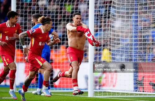Liverpool's Trent Alexander-Arnold celebrates scoring their side's first goal of the game during the.jpg