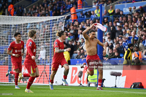 LEICESTER, ENGLAND - APRIL 20: Trent Alexander-Arnold of Liverpool celebrates scoring his team's fir.jpg