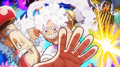 one piece anime egghead arc part 2 key visual featuring luffy in gear five vegapunk stella and kizar.webp