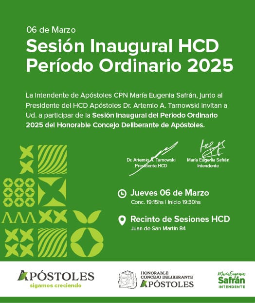 Sesión Inaugural de Honorable Concejo Deliberante de Apóstoles Período Ordinario