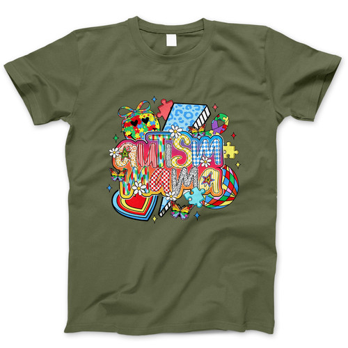 Photograph of four blank t-shirts greys beige and army green. Clipping path included. Ready for your.jpg