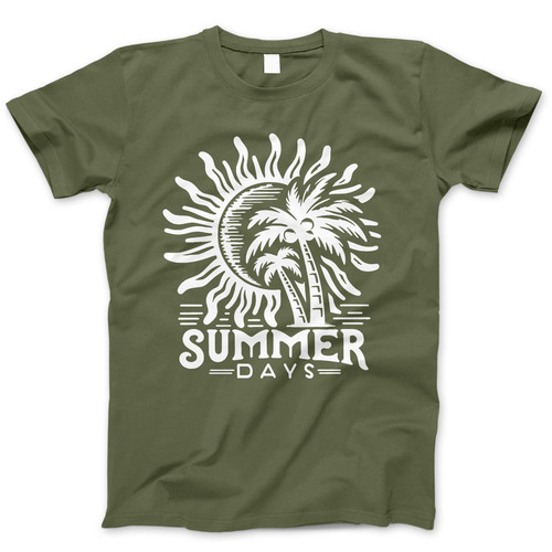Photograph of four blank t-shirts greys beige and army green. Clipping path included. Ready for your.jpg