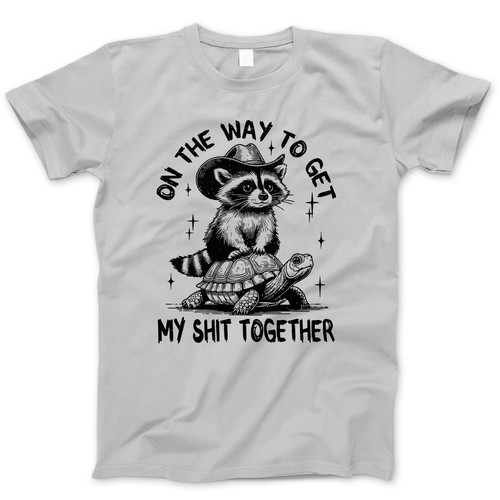 Photograph of four blank t-shirts greys beige and army green. Clipping path included. Ready for your.jpg