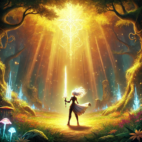 DALL·E 2025 02 23 18.21.23 A victorious scene in the mystical forest of Selvarossa. Lyra, now the ne.png