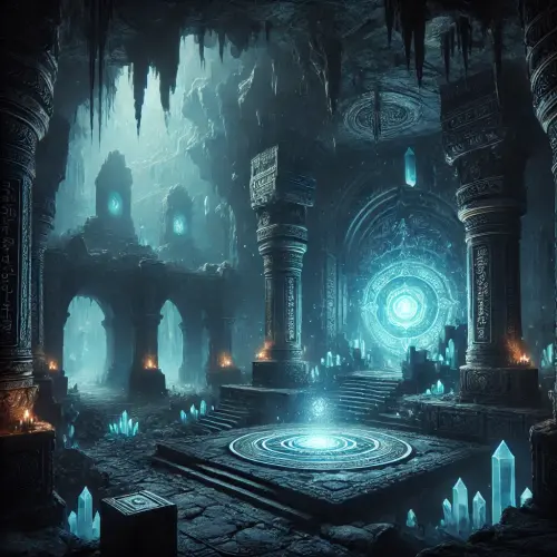 DALL·E 2025 02 23 17.58.21 A mysterious underground cavern known as the Grotto of Naryon. The cavern.webp