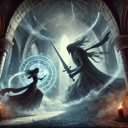 DALL·E 2025 02 23 18.19.48 An intense battle inside the Tower of Astralis. Lyra, a fierce warrior wi.png