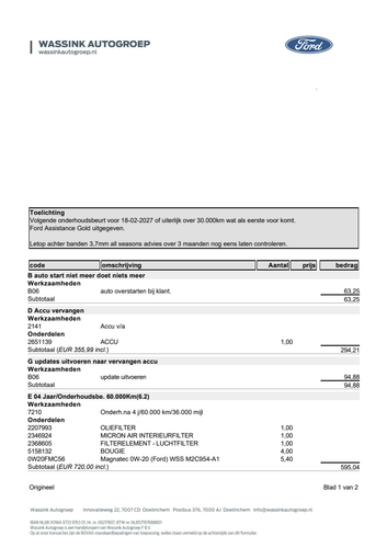 Ford onderhoudsbeurt