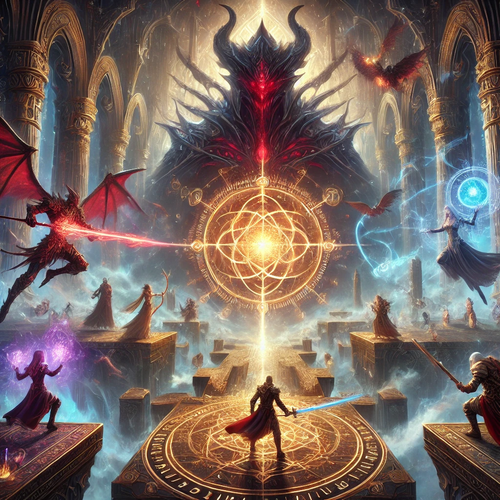 DALL·E 2025 02 23 18.56.03 An epic final battle in the mystical Tower of Astralis. Lyra, a fierce wa.png