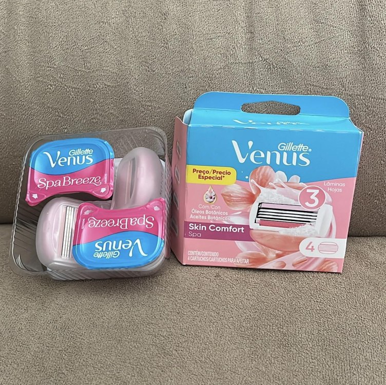 Gillette Venus Skin Comfort Spa Carga para Aparelho de Depilação com Barras Umectantes e Óleos Botânicos, 4 Uds