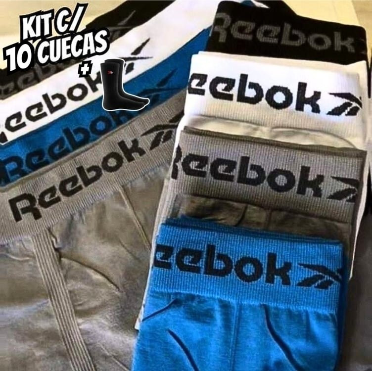 Kit 10 Cueca Boxer Reebok Sem Costura Box + 2 Meias Sandrini