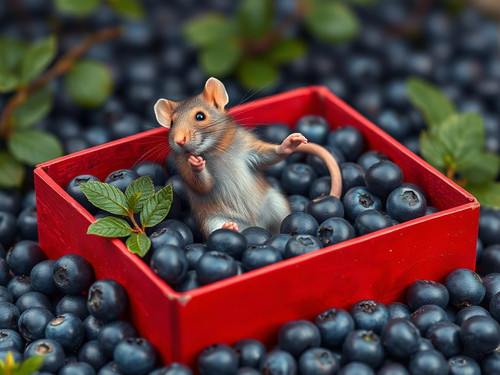 www.naked-ai.art - A red box of blue berries with a rat dancing inside.jpg