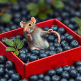 www.naked-ai.art - A red box of blue berries with a rat dancing inside