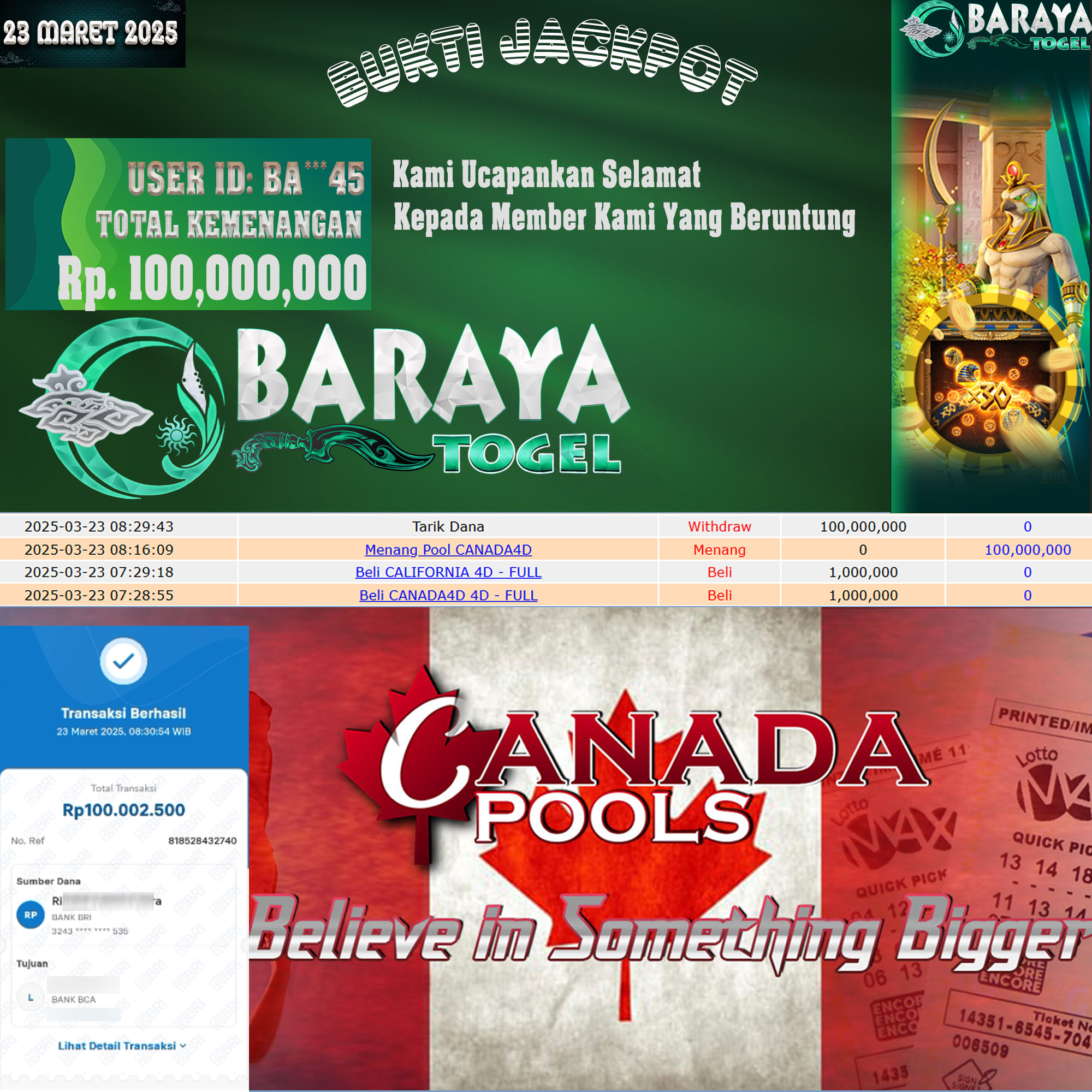 Rp. 100.000.000.- WD LUNAS DI BARAYATOGEL