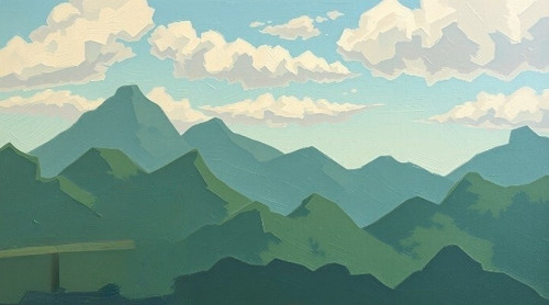 An oil painting rendering a background for a Flappy Bird like game, excluding the bird but including.jpg