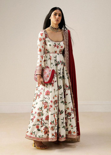 Elegant Floral Printed Pakistani Party Wear Long Frock in Pishwas Style.jpg