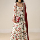 Elegant Floral Printed Pakistani Party Wear Long Frock in Pishwas Style