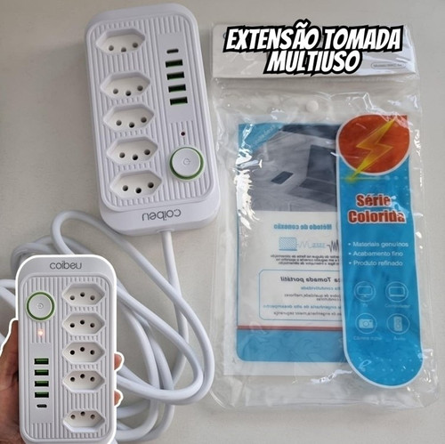 Extensão Tomada de Energia com USB – 5 Tomadas, 4 USB-A, 1 USB Tipo-C, Cabo de Alimentação de 2 metros, Suporte a Tensão de 110-220V – Filtro de Linha, Potência de 2500W