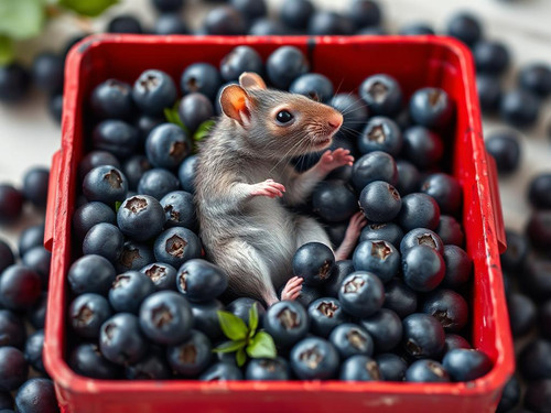 www.naked-ai.art - A red box of blue berries with a rat dancing inside.jpg