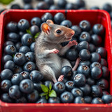 www.naked-ai.art - A red box of blue berries with a rat dancing inside