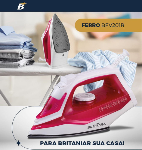 Ferro de Passar Roupa Britânia, Rosa , Base Antiaderente , função vapor extra , BFV201R 127V