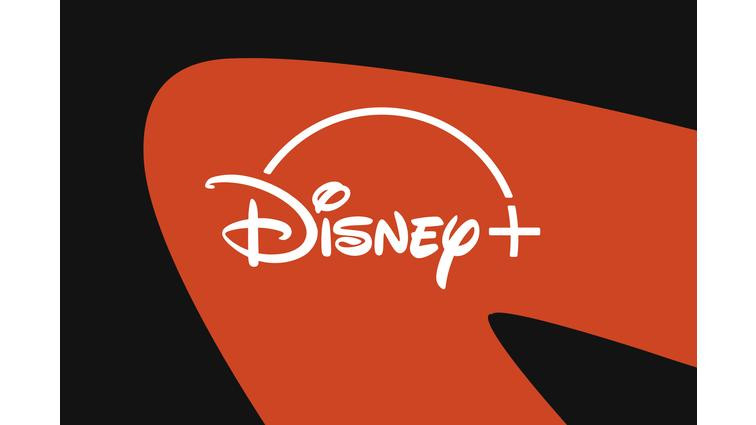 None Disney Plus logo on a black and red background.