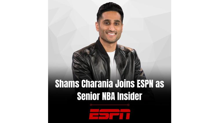None Picture of Shams Charania in profile, with the words “Shams Charania joins ESPN as Senior NBA Insider.”