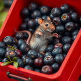 www.naked-ai.art - A red box of blue berries with a rat dancing inside