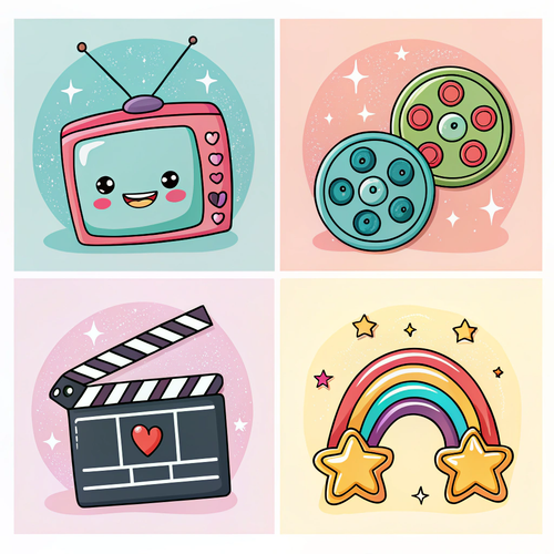 create a cohesive set of 4 colorful fluffy comic.png
