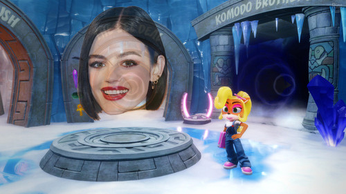Lucy Hale head hologram on Crash N. Sane Trilogy.jpg