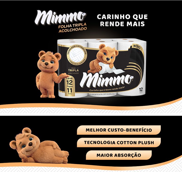 Mimmo Papel Higiênico Folha Tripla, 20m, Leve 12 Pague 11 Rolos