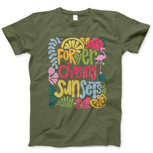 Photograph of four blank t-shirts greys beige and army green. Clipping path included. Ready for your.jpg