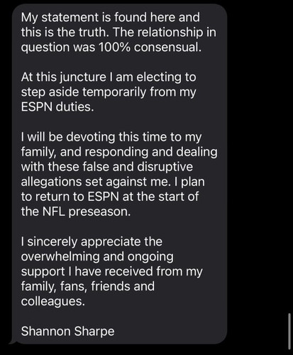 Shannon Sharpe ESPN Statement