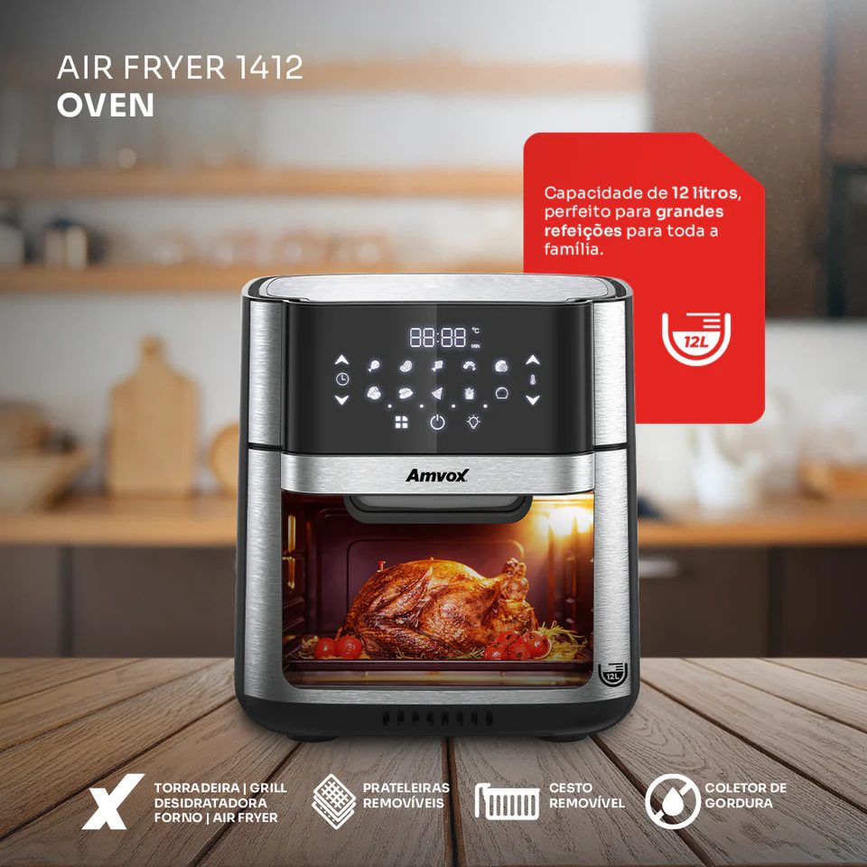 Fritadeira Eletrica Amvox Air Fryer Arf 1412 Oven 12l 110v Cor Inox