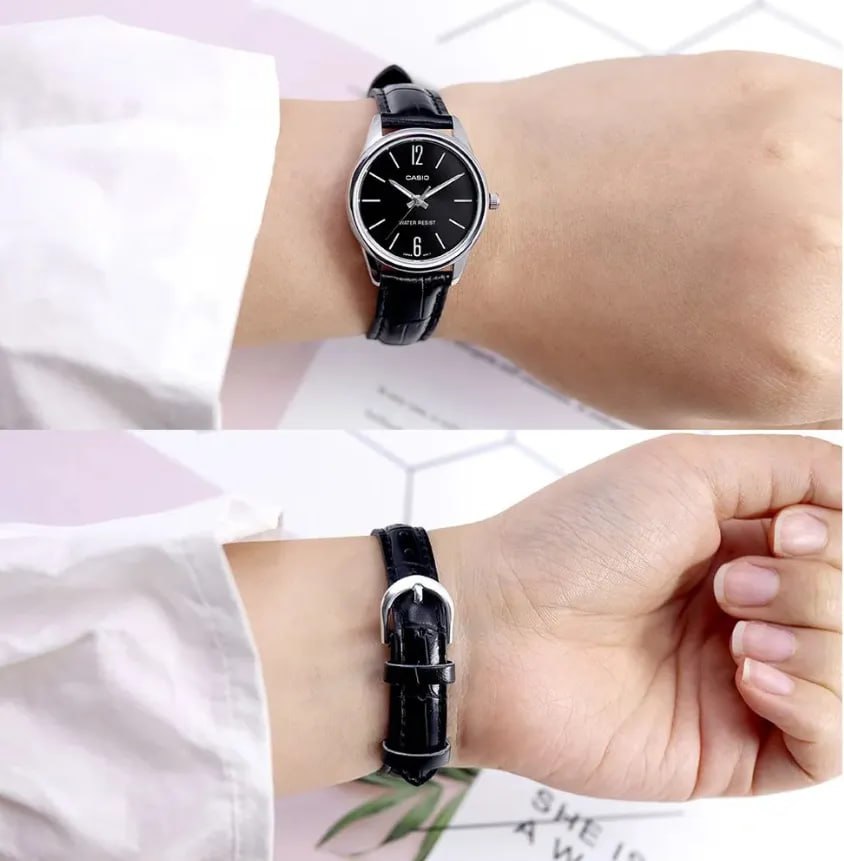 Relogio Casio Feminino Ltp-v005l 1bu Prata Couro Analogico Cor da correia Preto Cor do fundo Preto