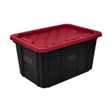 HDX 27 Gallon Heavy Duty Storage Tote in Black with Red Lid