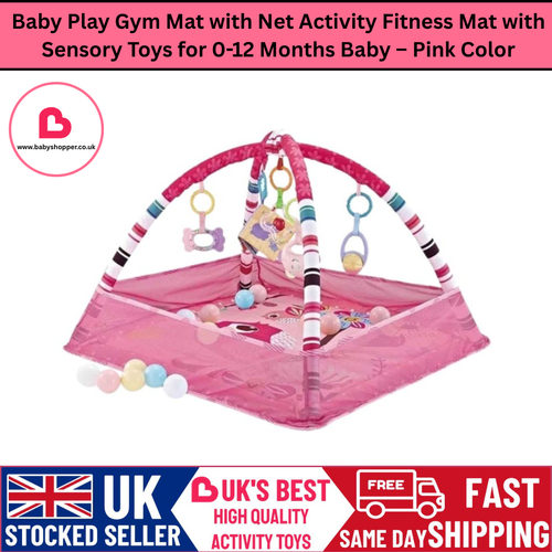 Baby Play Gym Mat with Net Activity Fitness Mat with Sensory Toys for 0 12 Months Baby – Pink Color.png