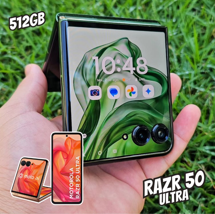 Smartphone Motorola Razr 50 Ultra – 512GB 24GB (12GB RAM+12GB Ram Boost) Tela dobrável 6,9″ pOLED e externa 4” Moto AI camera IPX8