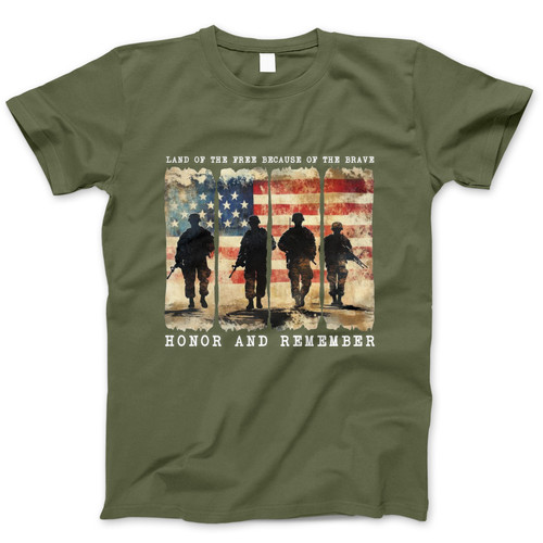 Photograph of four blank t-shirts greys beige and army green. Clipping path included. Ready for your.jpg