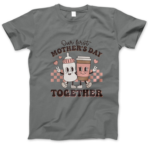 Photograph of four blank t-shirts greys beige and army green. Clipping path included. Ready for your.jpg