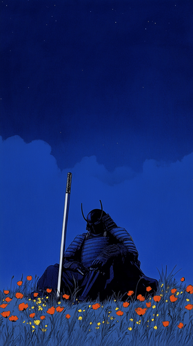shaaapt A samurai in full armor lying on the ground holding a b 5f4c14ce d130 4931 9522 5c8ad1f56def.png