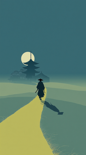 shaaapt Minimalist illustration of a samurai walking on a yello 708b8283 752f 43cf 81b5 686caddf4ec4.png