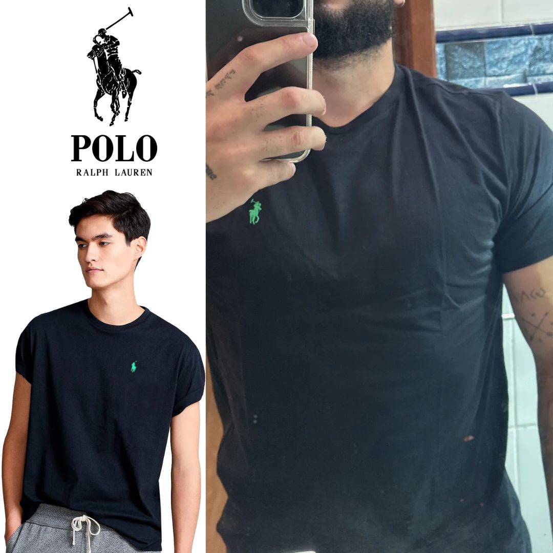 Camiseta Ralph Lauren Masculina Custom Fit Green Icon Preta