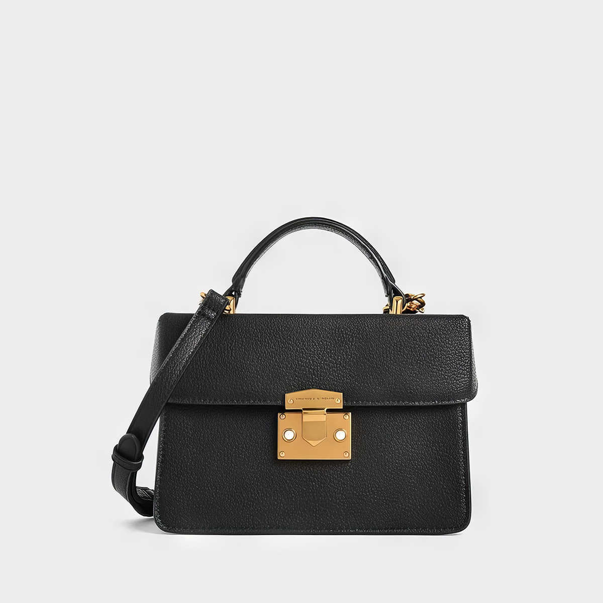 Túi xách hình hộp chữ nhật Classic Push Lock - Đen