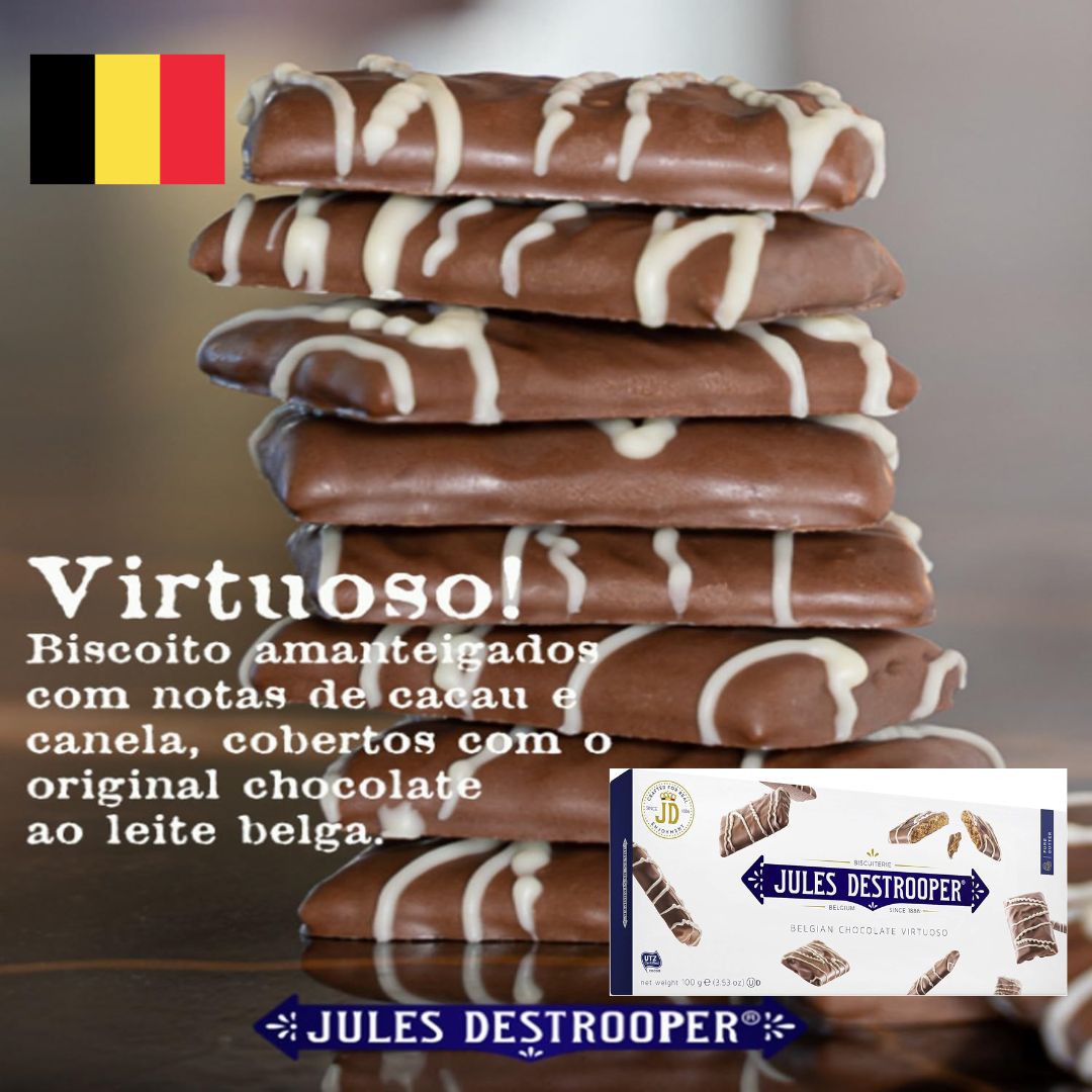 Jules Destrooper Biscoito Com Canela E Cobertura De Chocolate Ao Leite E Branco 100G Jules Destrooper Biscoito Com Canela E Cobertura De Chocolate Ao Leite E Branco 100G