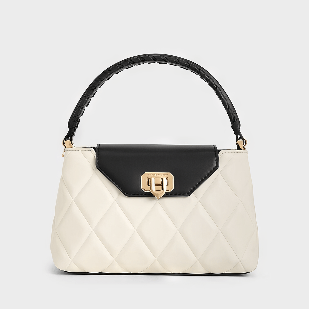 Túi xách hình thang Arwen Quilted Braided-Strap - Trắng đen