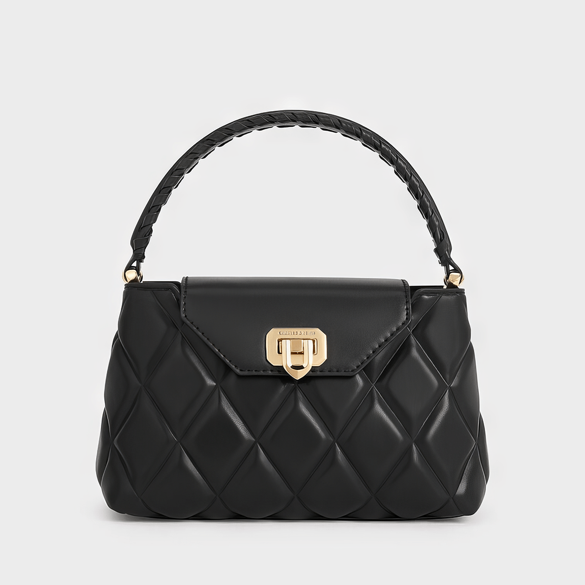 Túi xách hình thang Arwen Quilted Braided-Strap - Đen